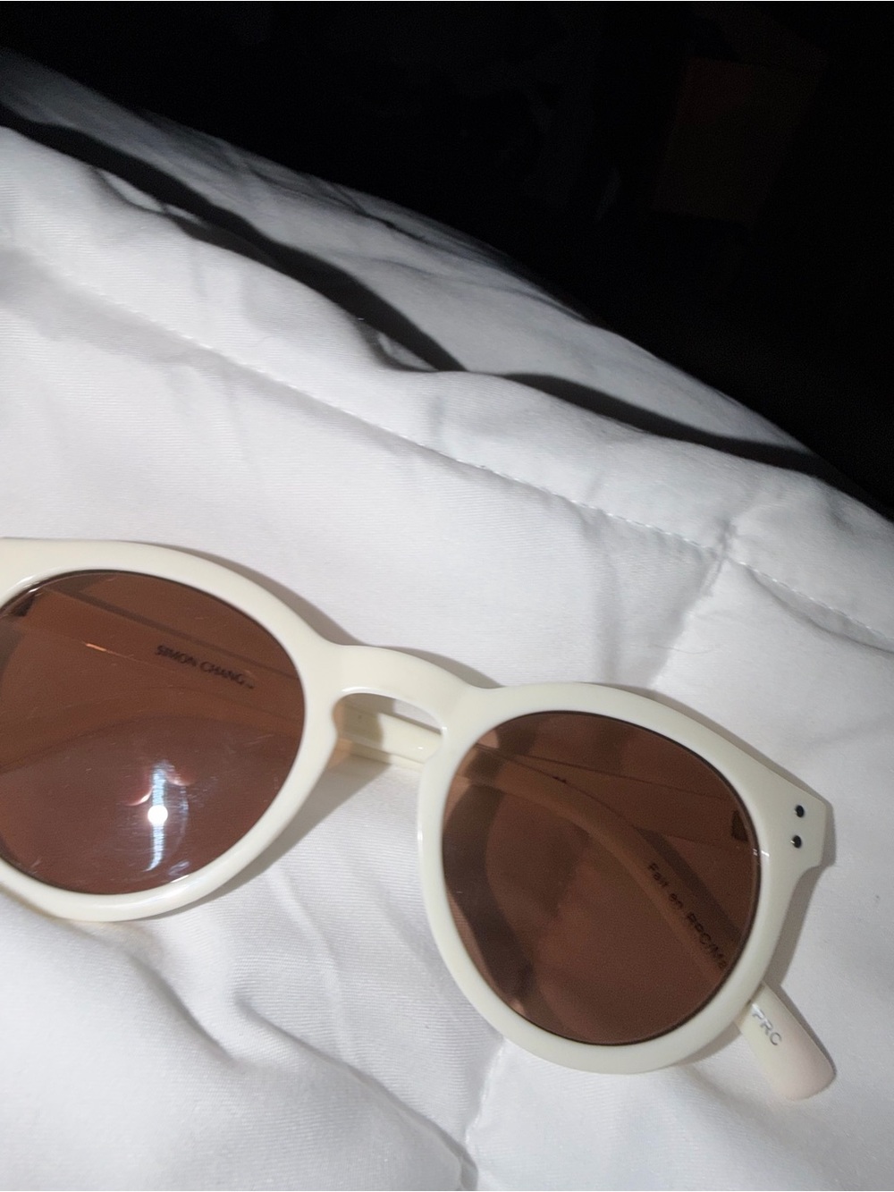 Simon Chang White Frame Sunglasses with Brown Lenses